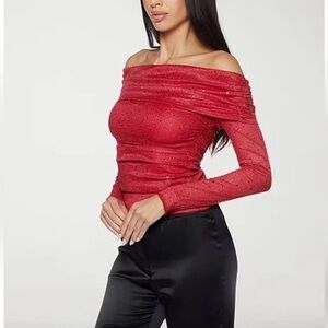 Premier Amour Off The Shoulder Womens Long Sleeve Blouse , RED , Sz S